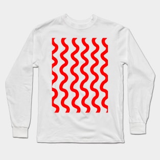 Red vertical wavy curly lines Long Sleeve T-Shirt